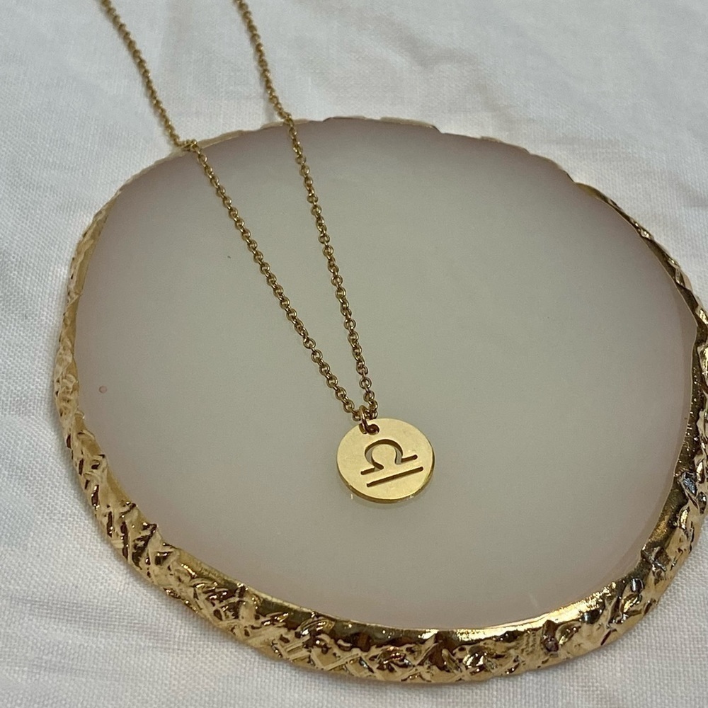 LIBRA‎ Coin Necklace Dainty GOLD Zodiac Pendant with delicate chain